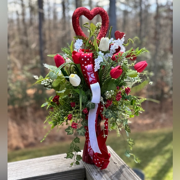 Other - Red and White Real Touch Tulip Floral Arrangement